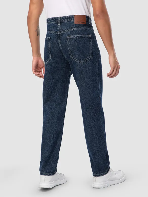 Navy Blue Cut and Sew Baggy Fit Jeans