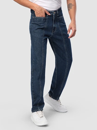 Navy Blue Cut and Sew Baggy Fit Jeans