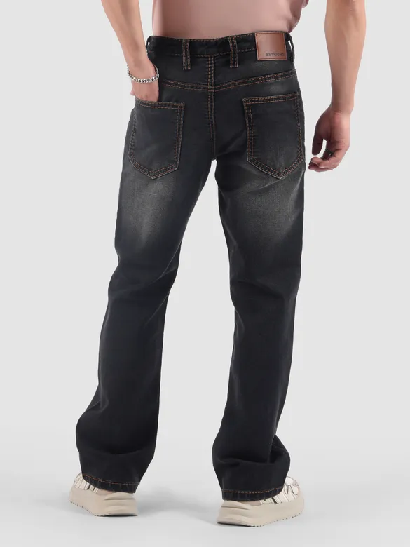 Black Saddle Stitch Bootcut Jeans