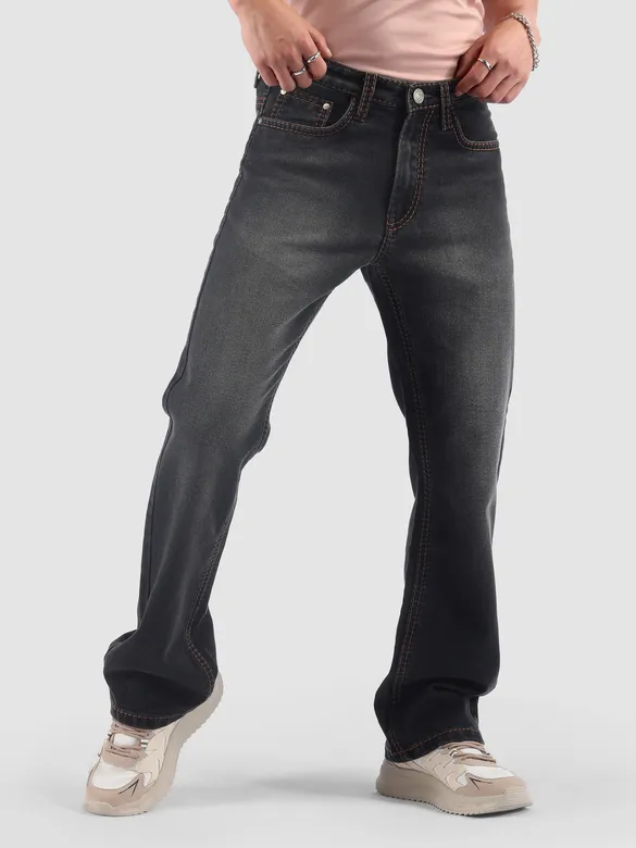 Black Saddle Stitch Bootcut Jeans