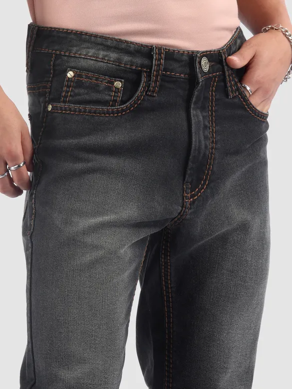 Black Saddle Stitch Bootcut Jeans