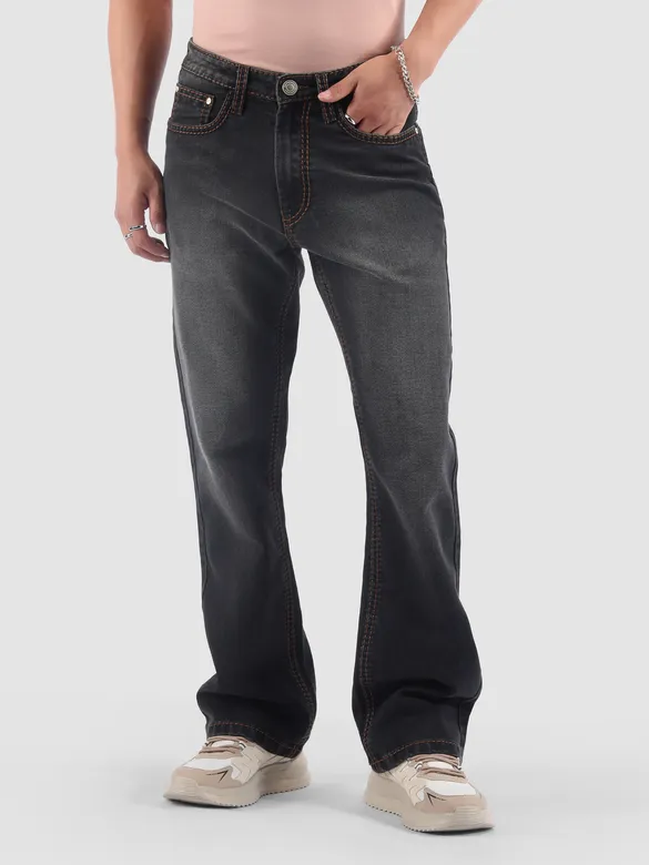 Black Saddle Stitch Bootcut Jeans