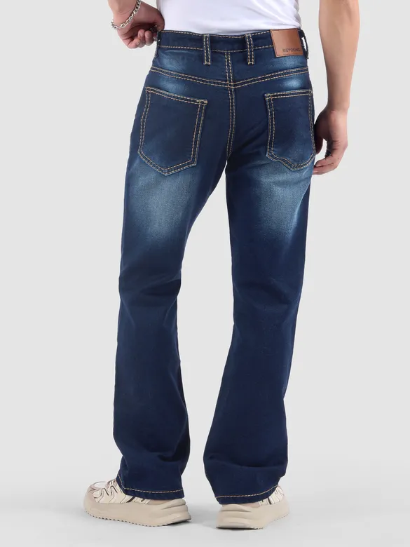 Dark Blue Saddle Stitch Bootcut Jeans
