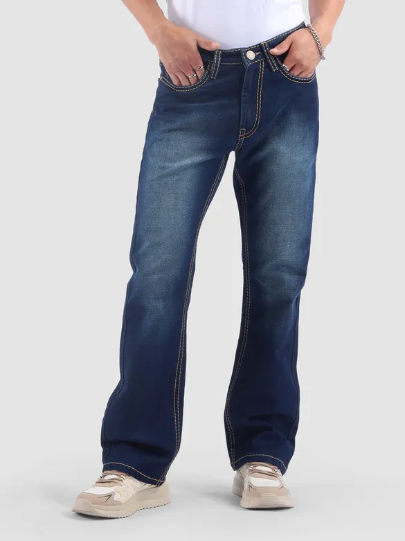 Dark Blue Saddle Stitch Bootcut Jeans