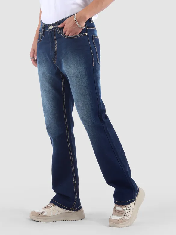 Dark Blue Saddle Stitch Bootcut Jeans