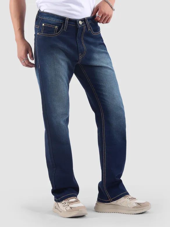 Dark Blue Saddle Stitch Bootcut Jeans