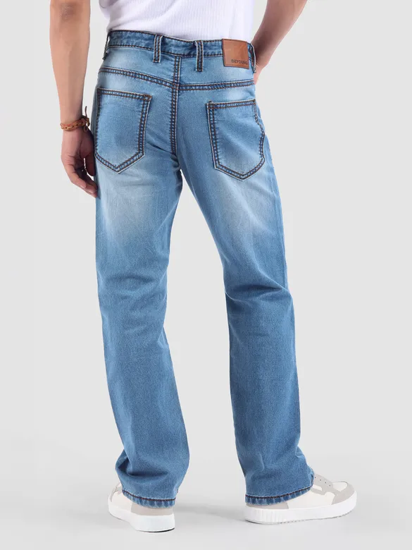Soft Blue Saddle Stitch Bootcut Jeans
