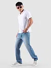 Soft Blue Saddle Stitch Bootcut Jeans