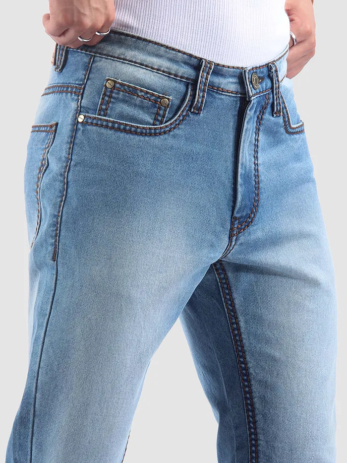 Soft Blue Saddle Stitch Bootcut Jeans