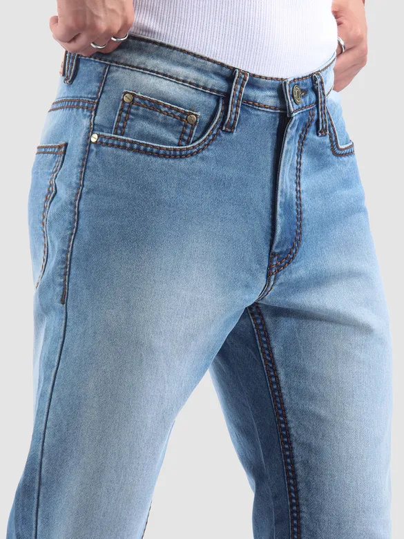 Soft Blue Saddle Stitch Bootcut Jeans