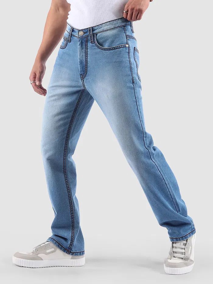 Soft Blue Saddle Stitch Bootcut Jeans