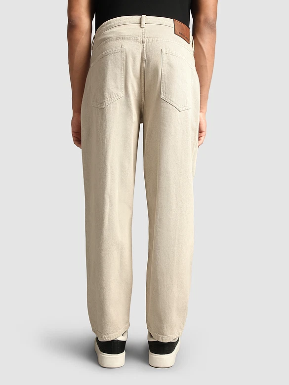 Beige Over Dyed Baggy Fit Jeans