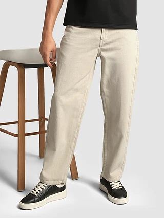 Beige Over Dyed Baggy Fit Jeans