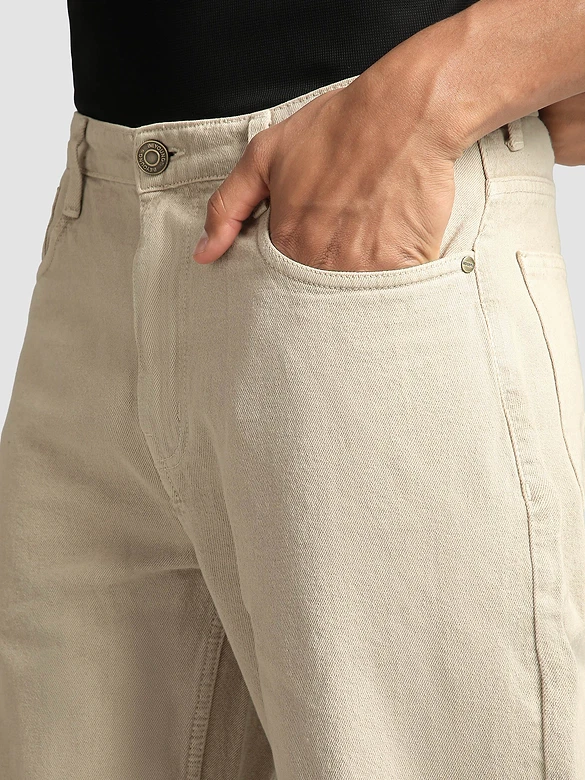 Beige Over Dyed Baggy Fit Jeans