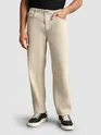 Beige Over Dyed Baggy Fit Jeans