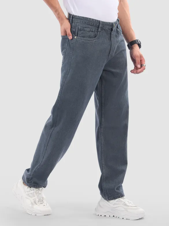 Grey Over Dyed Baggy Fit Jeans