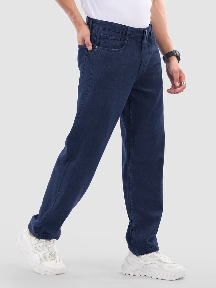 Indigo Blue Over Dyed Baggy Fit Jeans