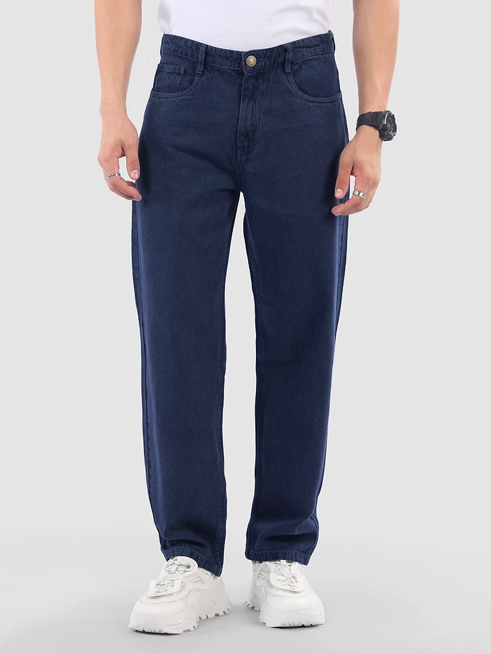 Indigo Blue Over Dyed Baggy Fit Jeans