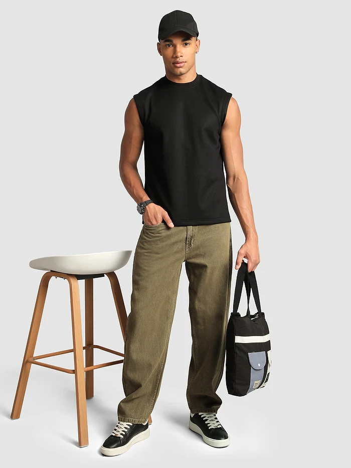 Tinted Brown Over Dyed Baggy Fit Jeans