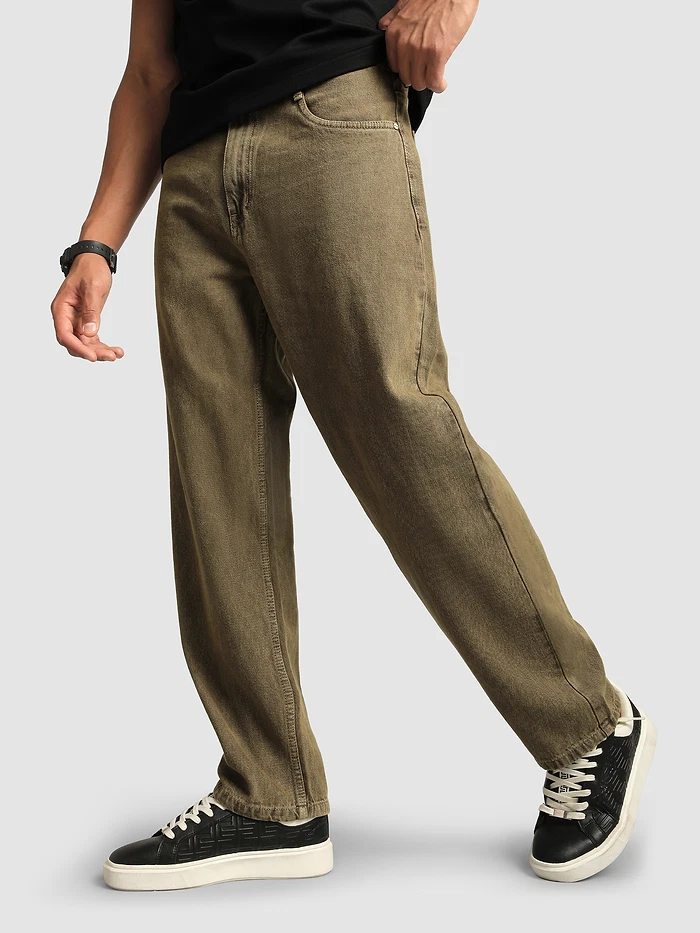 Tinted Brown Over Dyed Baggy Fit Jeans