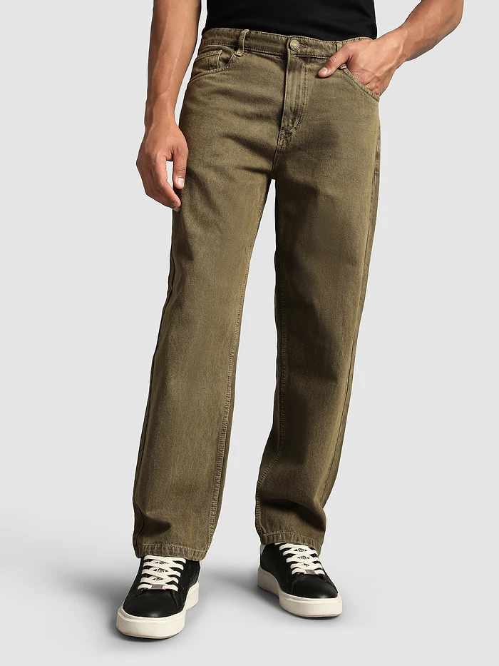 Tinted Brown Over Dyed Baggy Fit Jeans