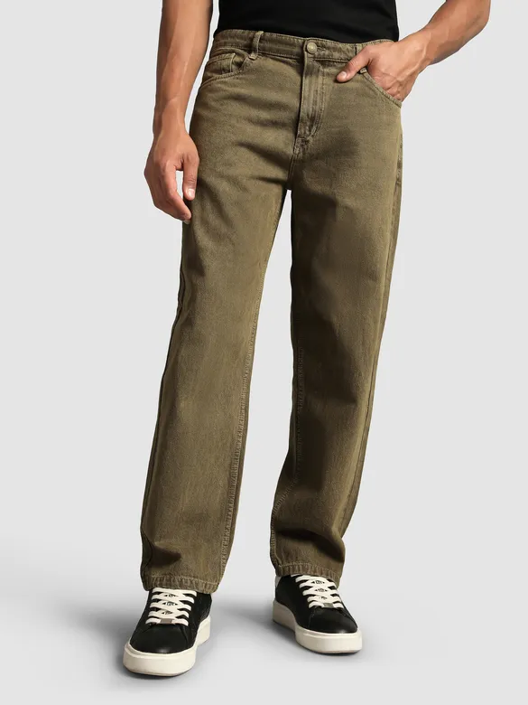 Tinted Brown Over Dyed Baggy Fit Jeans