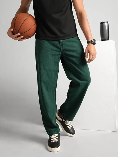 Tinted Green Over Dyed Baggy Fit Jeans