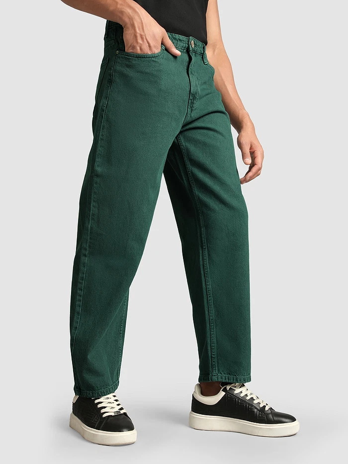 Tinted Green Over Dyed Baggy Fit Jeans