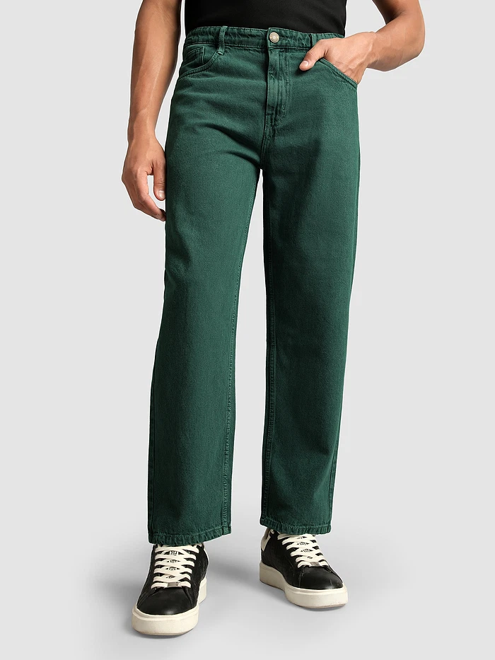 Tinted Green Over Dyed Baggy Fit Jeans