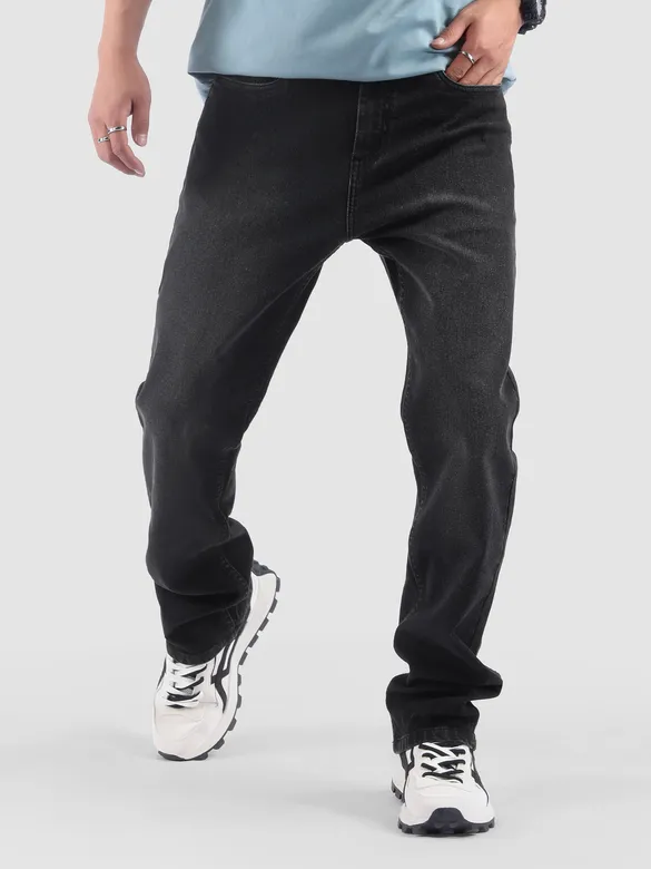 Black Spray Washed Regular Fit Jeans