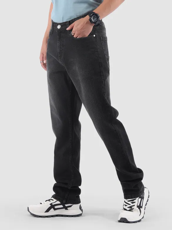 Black Spray Washed Regular Fit Jeans