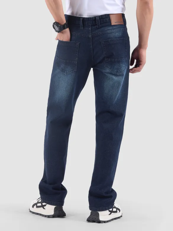 Dark Blue Spray Washed Regular Fit Jeans