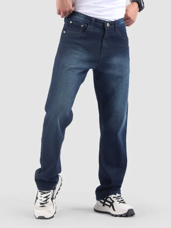 Dark Blue Spray Washed Regular Fit Jeans