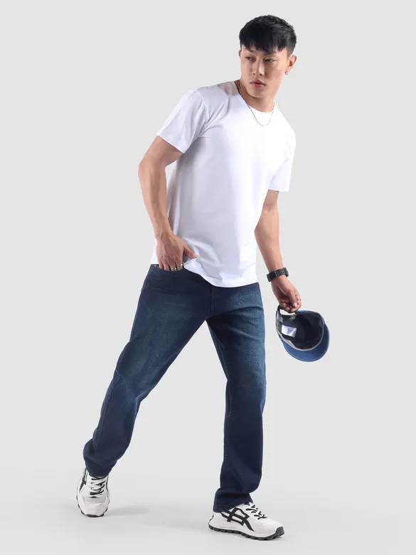 Dark Blue Spray Washed Regular Fit Jeans