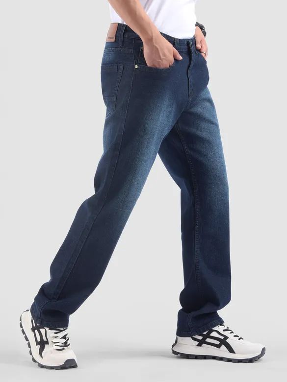 Dark Blue Spray Washed Regular Fit Jeans
