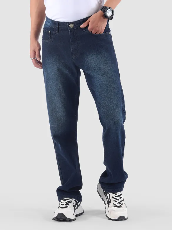 Dark Blue Spray Washed Regular Fit Jeans