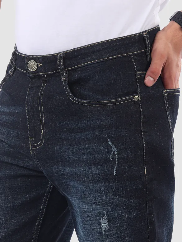 Indigo Blue Distressed Regular Fit Jeans