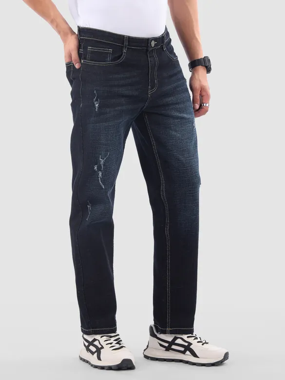 Indigo Blue Distressed Regular Fit Jeans