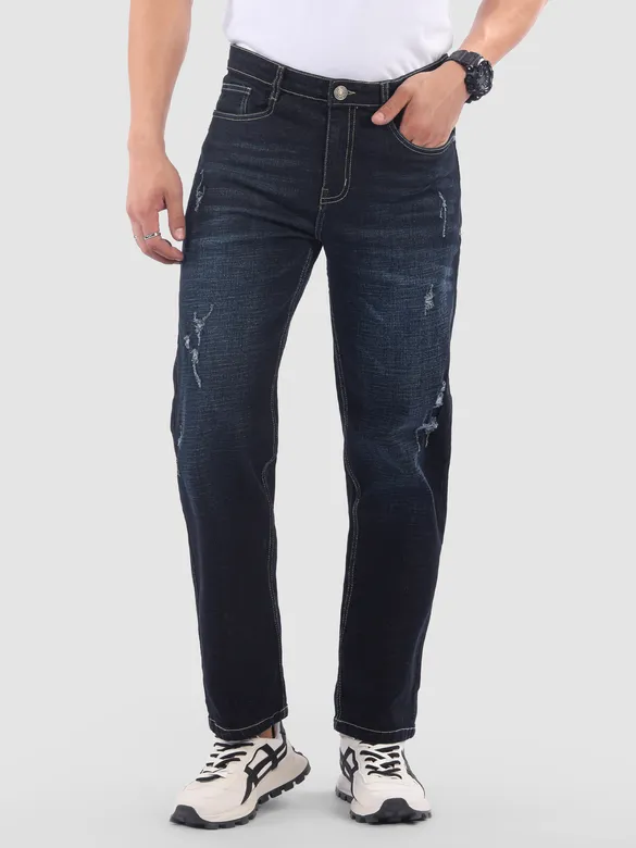 Indigo Blue Distressed Regular Fit Jeans