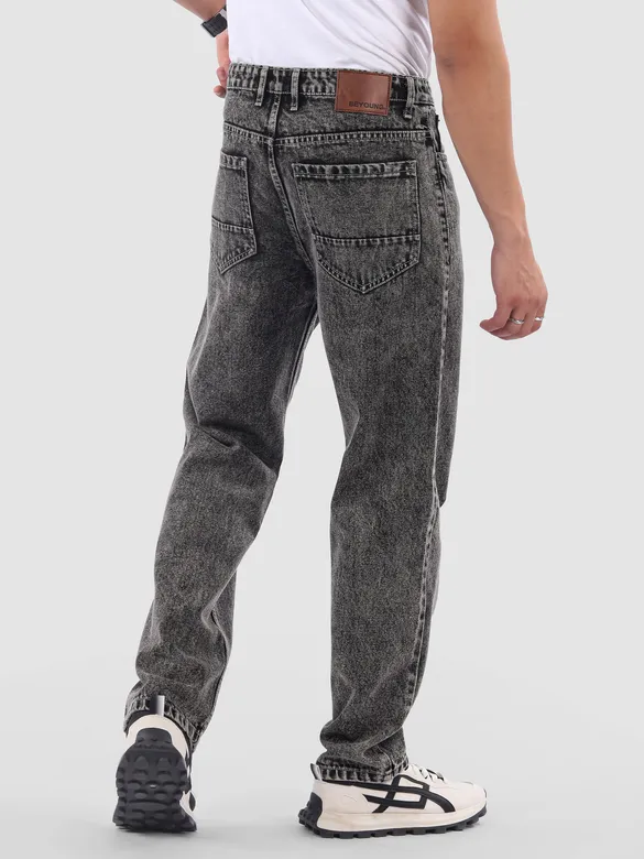 Black Cloud Wash Mid Rise Baggy Fit Jeans