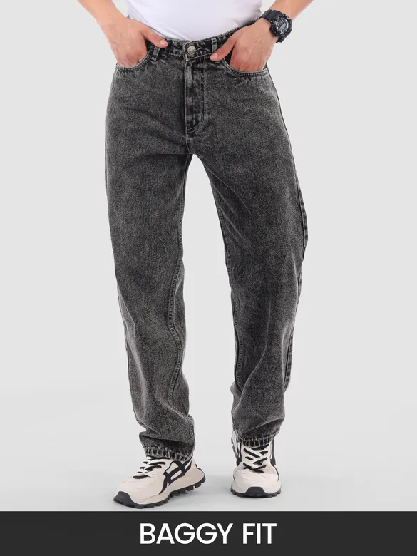 Black Cloud Wash Mid Rise Baggy Fit Jeans