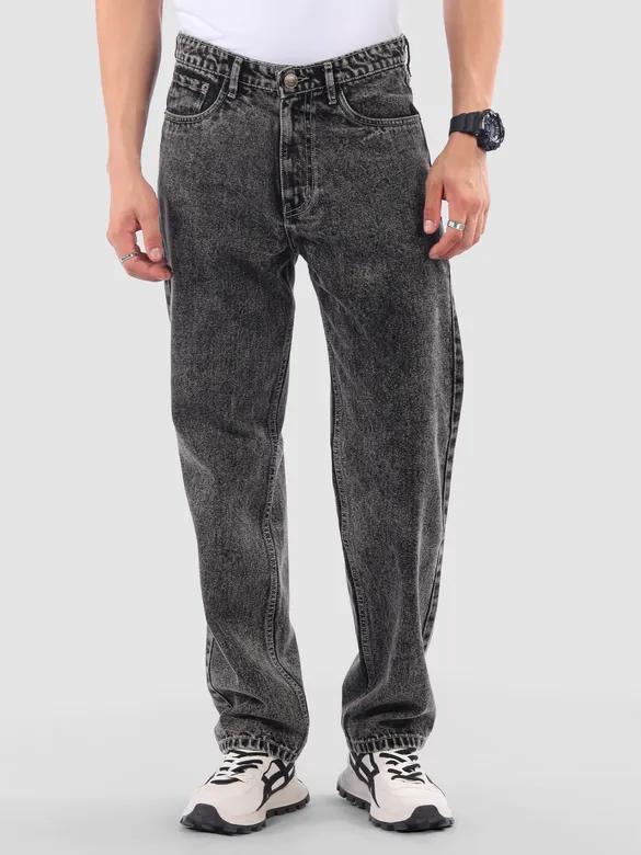 Black Cloud Wash Mid Rise Baggy Fit Jeans