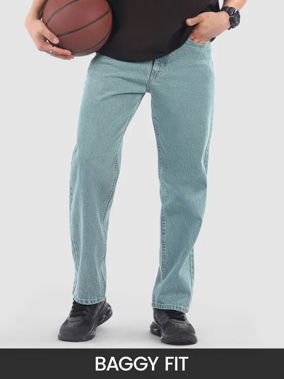Green Tinted Baggy Fit Jeans