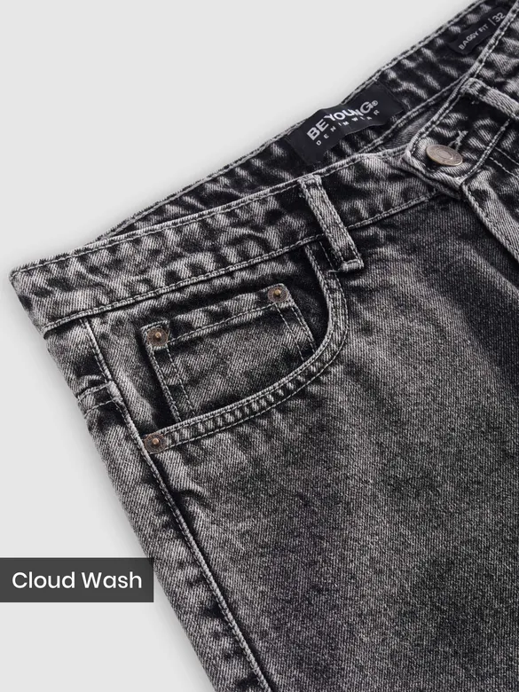 Black Cloud Wash Mid Rise Baggy Fit Jeans