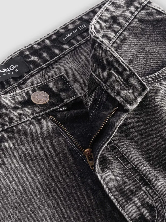 Black Cloud Wash Mid Rise Baggy Fit Jeans