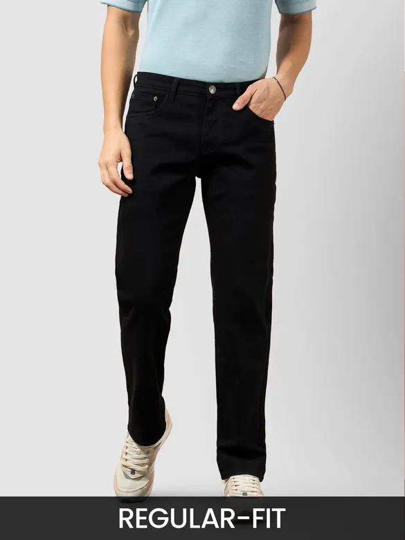 Black Regular Fit Jeans for Men