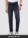 Indigo Blue Distressed Regular Fit Jeans