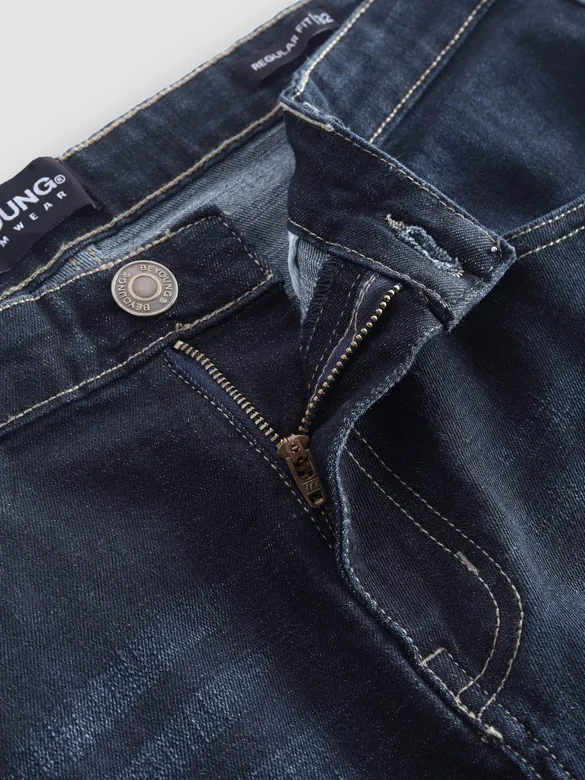 Indigo Blue Distressed Regular Fit Jeans