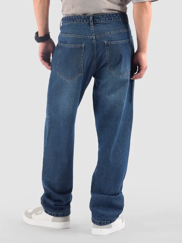 Dark Blue Cut and Sew Baggy Fit Jeans
