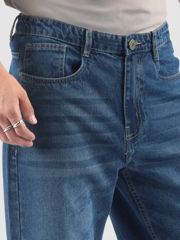 Dark Blue Cut and Sew Baggy Fit Jeans